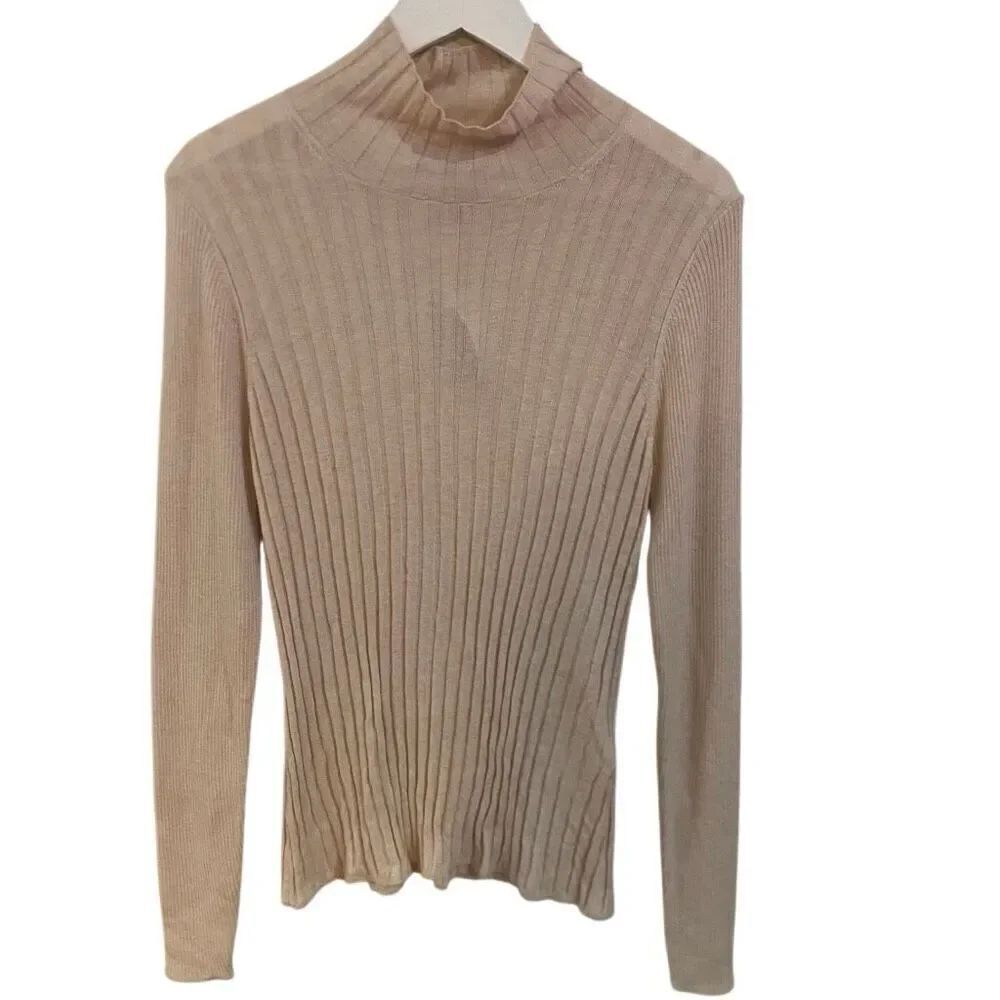 WHBM NWT ribbed mock neck cashmere blend long sleeve color Heather rose smoke XL